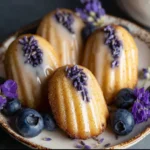 Blueberry Lavender Vegan Madeleines on a plate, perfect for a sweet vegan dessert.