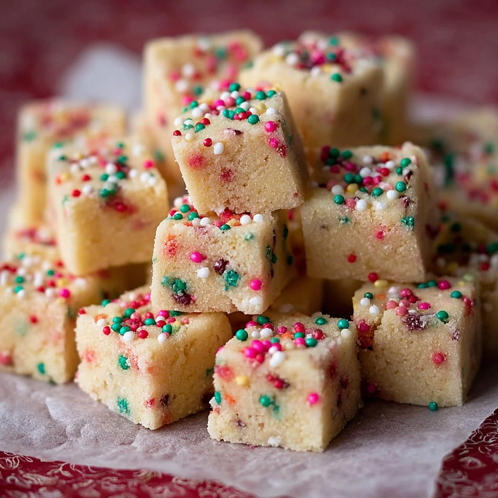 Buttery shortbread sprinkle bites served on a plate
