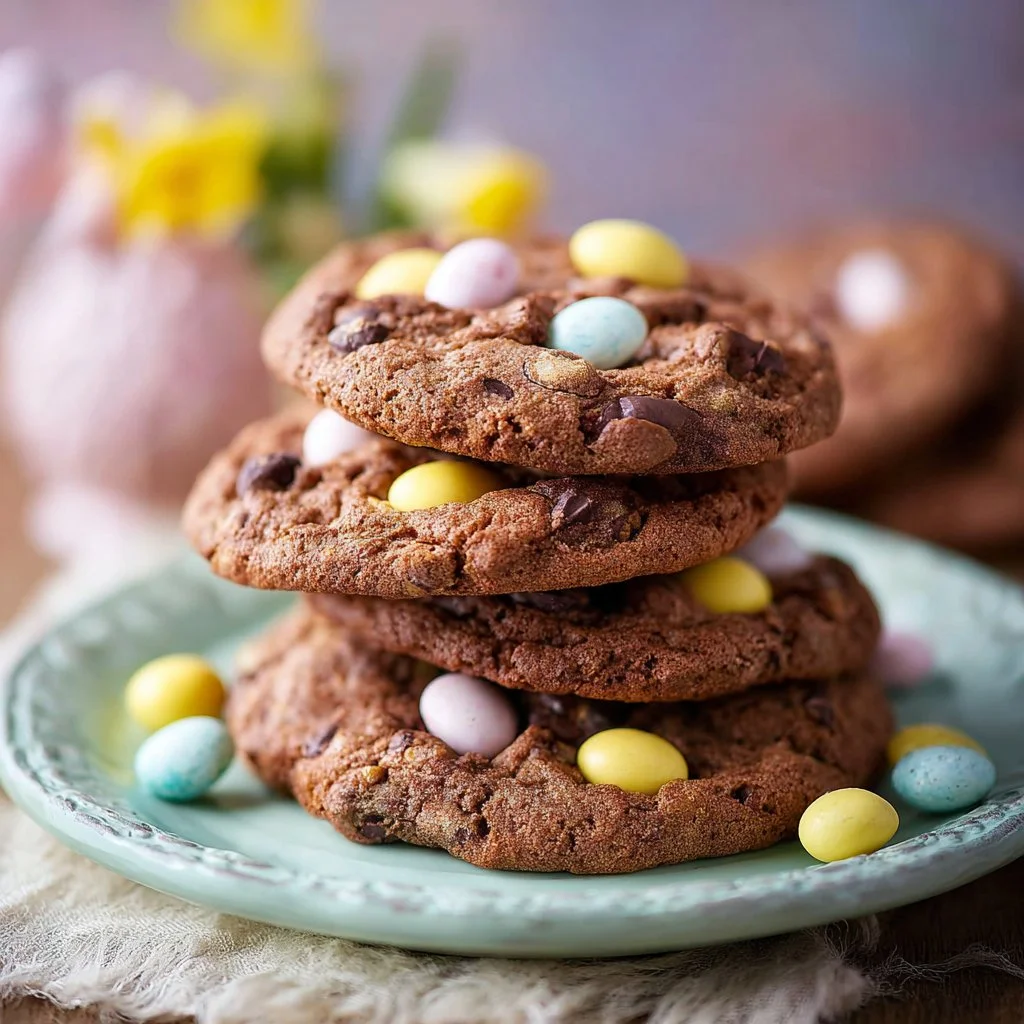 Delicious Cadbury Egg Cookies on a baking tray ready to enjoy.