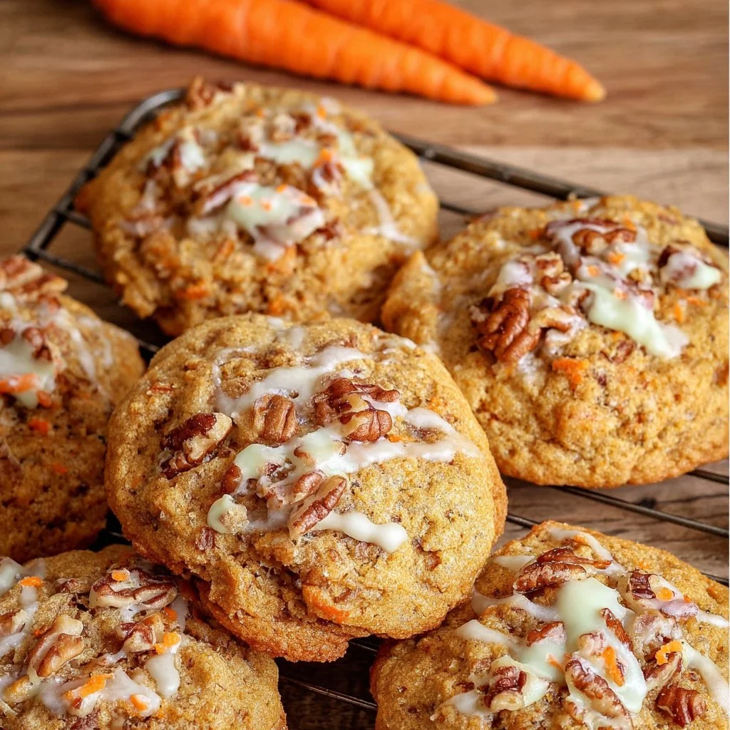 Freshly baked carrot cake cookies on a plate
