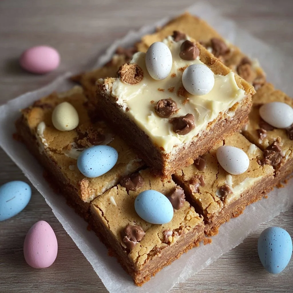 Chewy Easter Malted Cookie Bars with colorful toppings