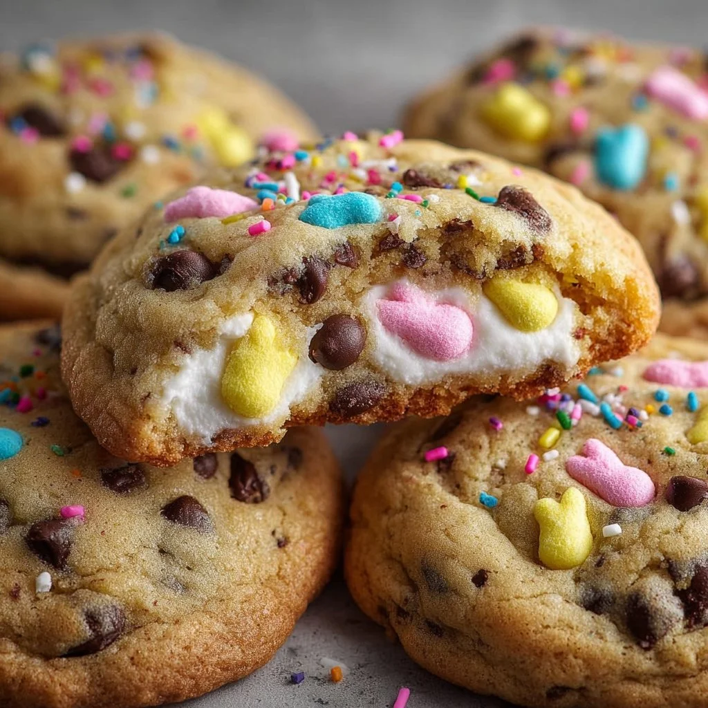Delicious Chocolate Chip Peep Stuffed Easter Cookies decorated for a festive celebration