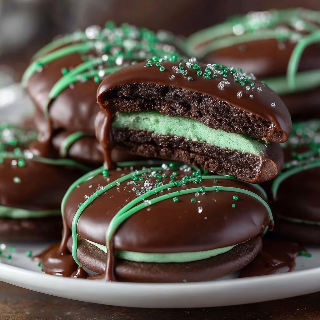 Chocolate Covered Mint Oreos on a plate for a delightful treat