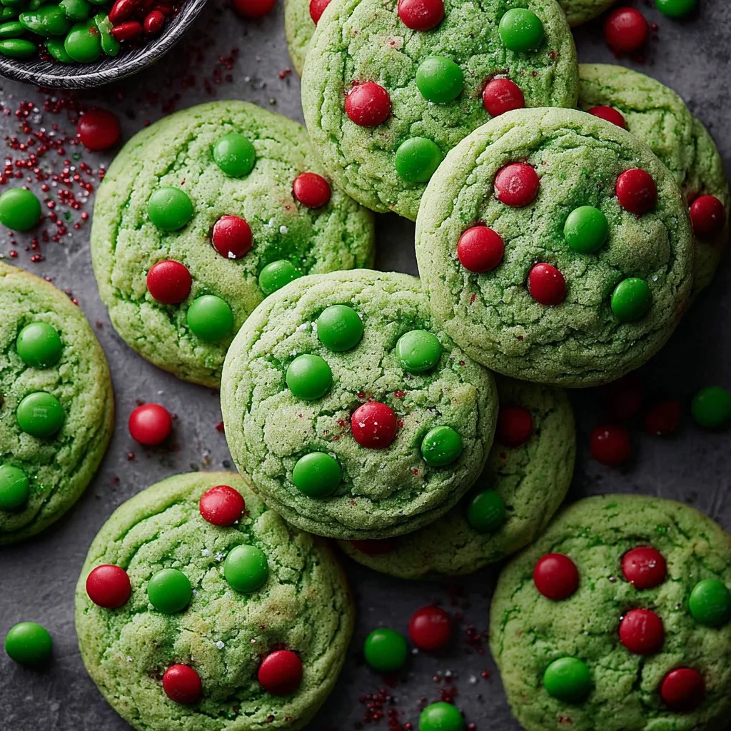 Delicious Christmas Green M&M cookies ready to be served during the holidays