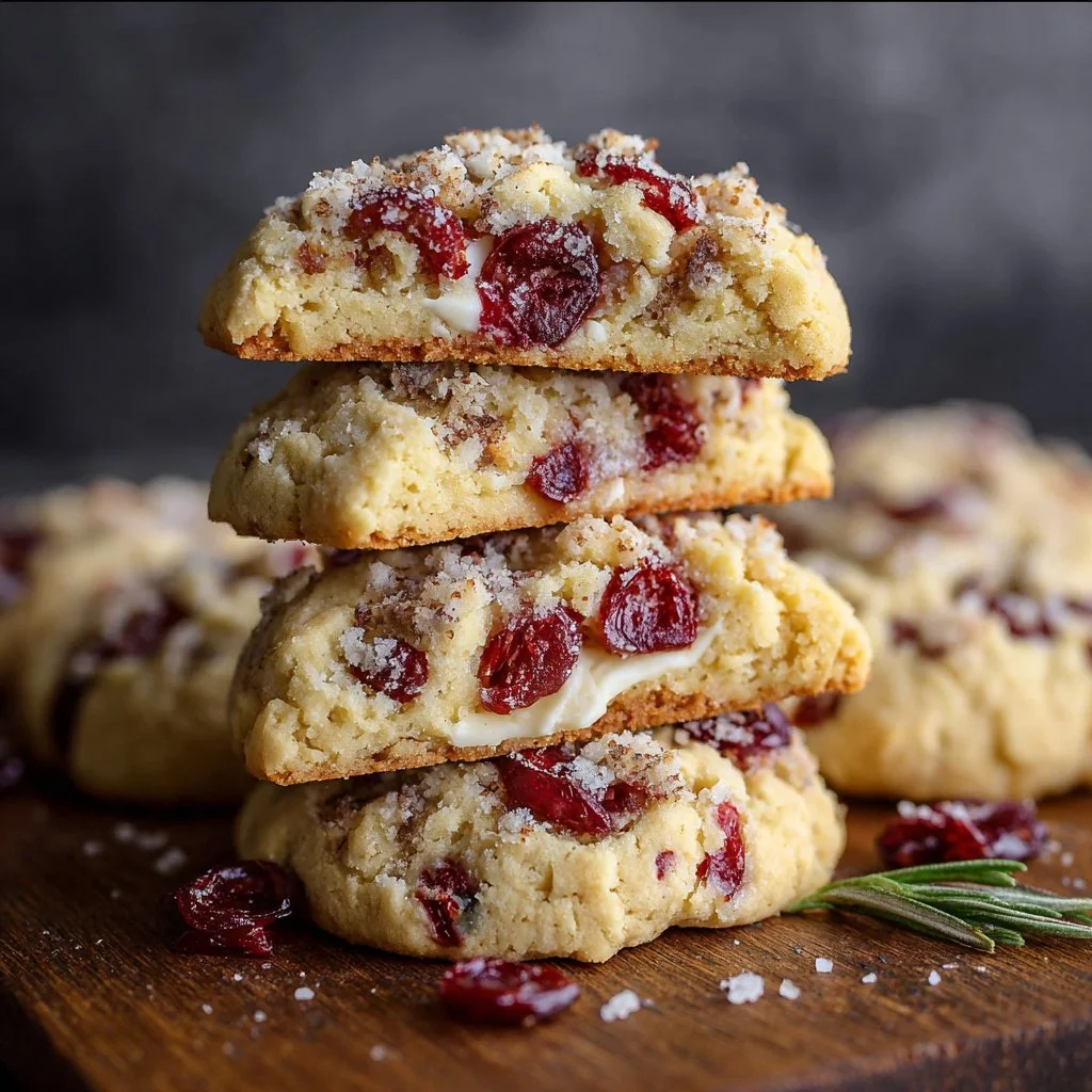 Cranberry Orange Goat Cheese Cookies fresh out of the oven on a baking sheet.