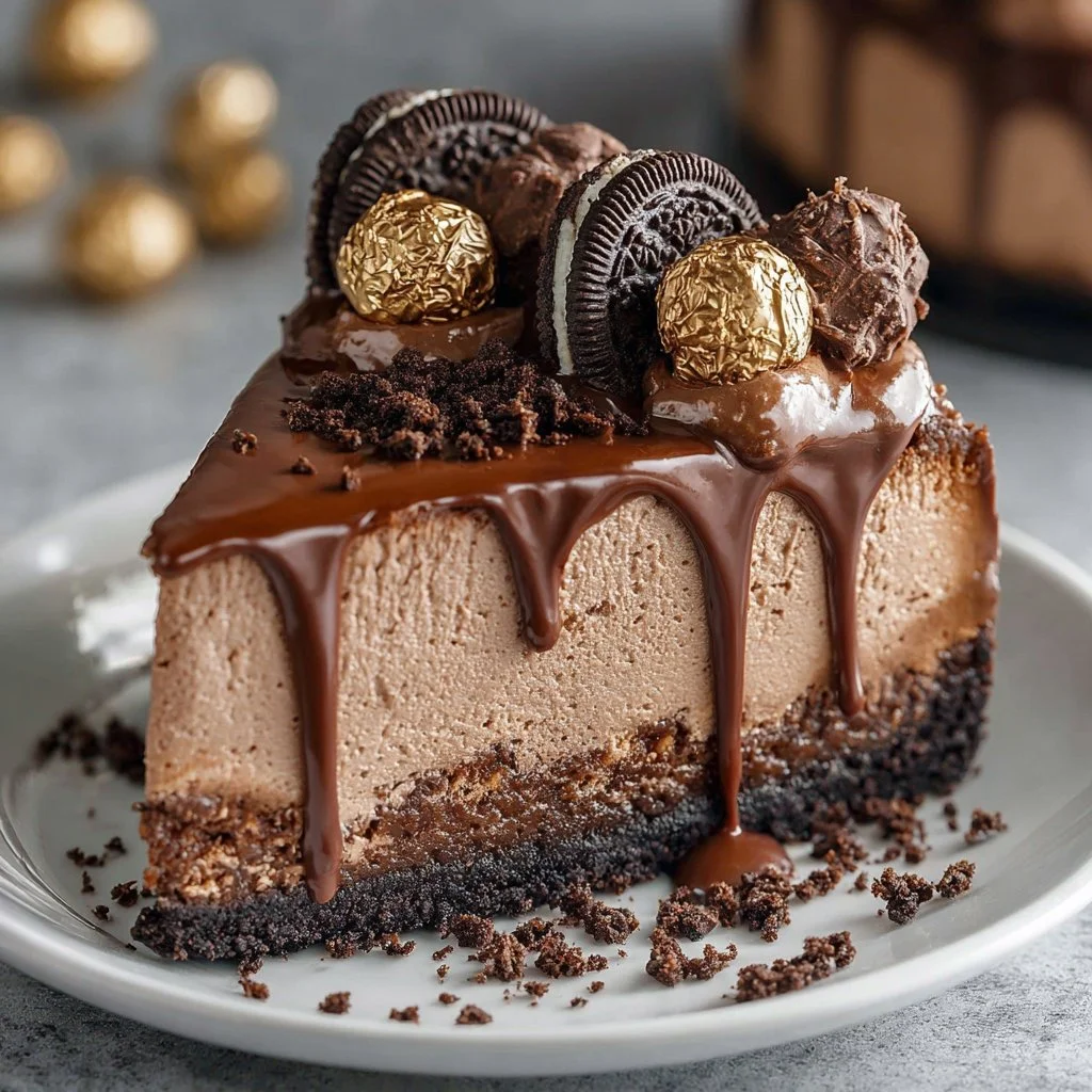 Delicious creamy Nutella cheesecake slice on a plate