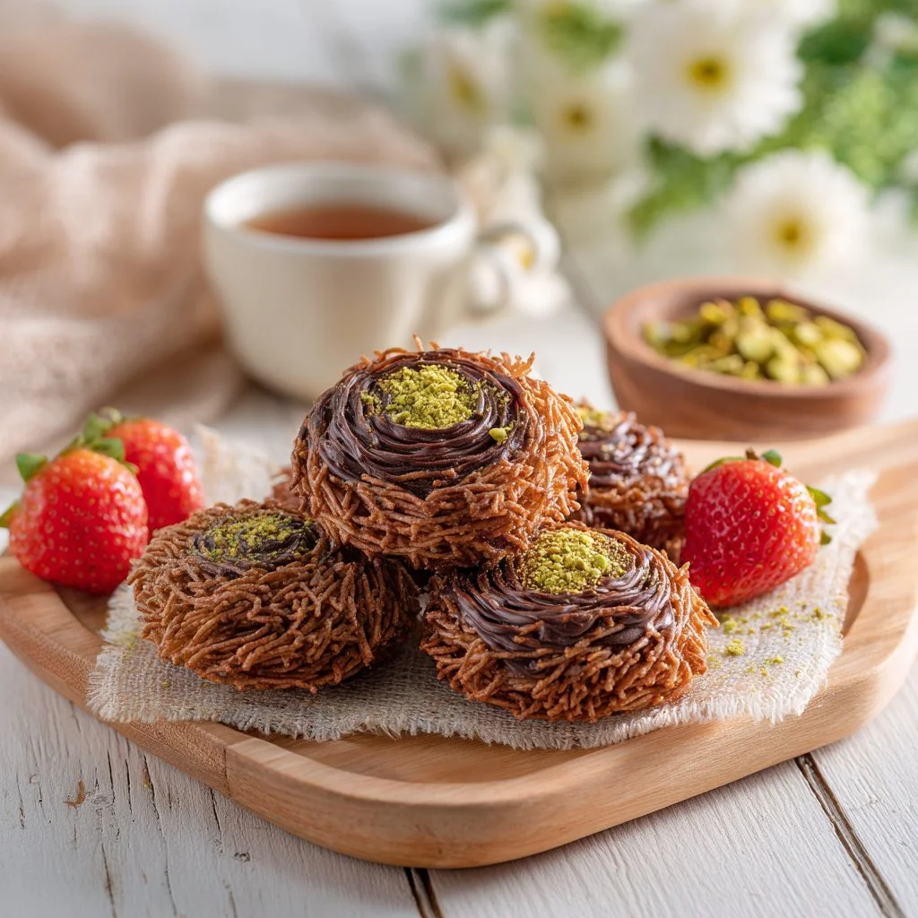 Delicious Chocolate Kataifi Cookies from Dubai, featuring crispy noodle layers and rich chocolate.