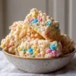 Colorful Easter Egg Rice Krispie Treats arranged on a festive plate