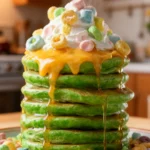 Fluffy green buttermilk pancakes for St. Patrick's Day breakfast