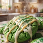 Baked green cake mix cookies, soft and chewy, perfect for celebrations.