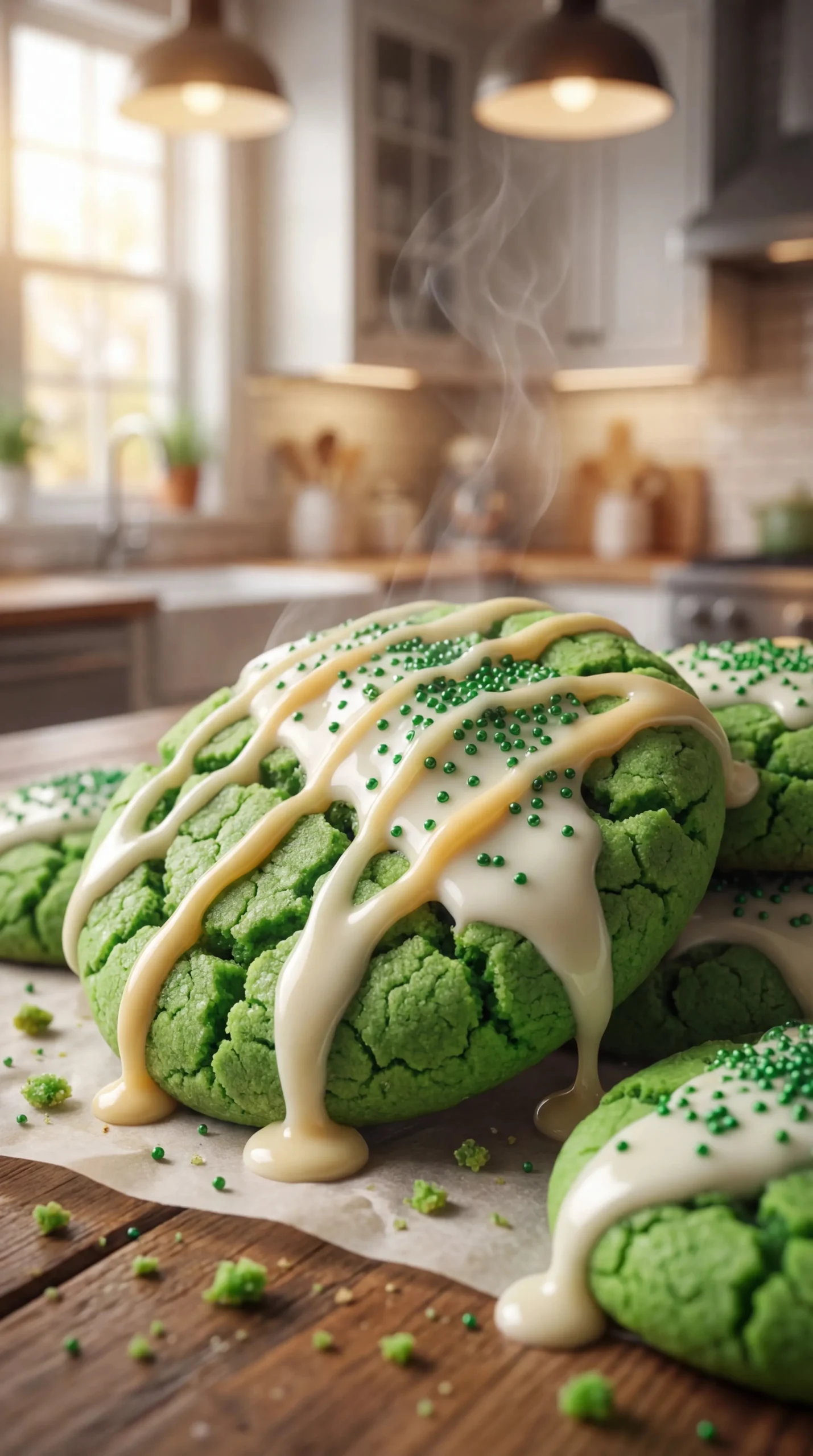 Baked green cake mix cookies, soft and chewy, perfect for celebrations.