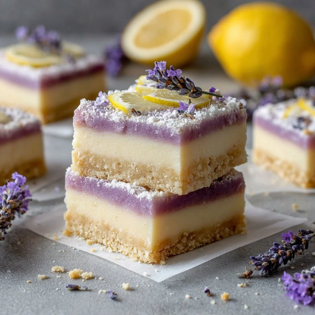 Delicious Lavender Lemon Cream Bars with a citrusy and floral flavor profile