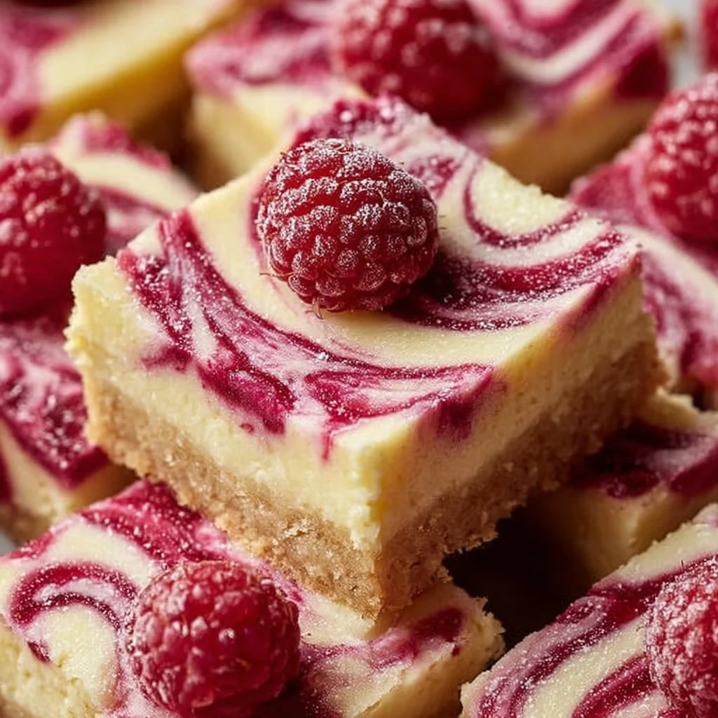 Delicious Lemon Raspberry Swirl Bars topped with fresh raspberries