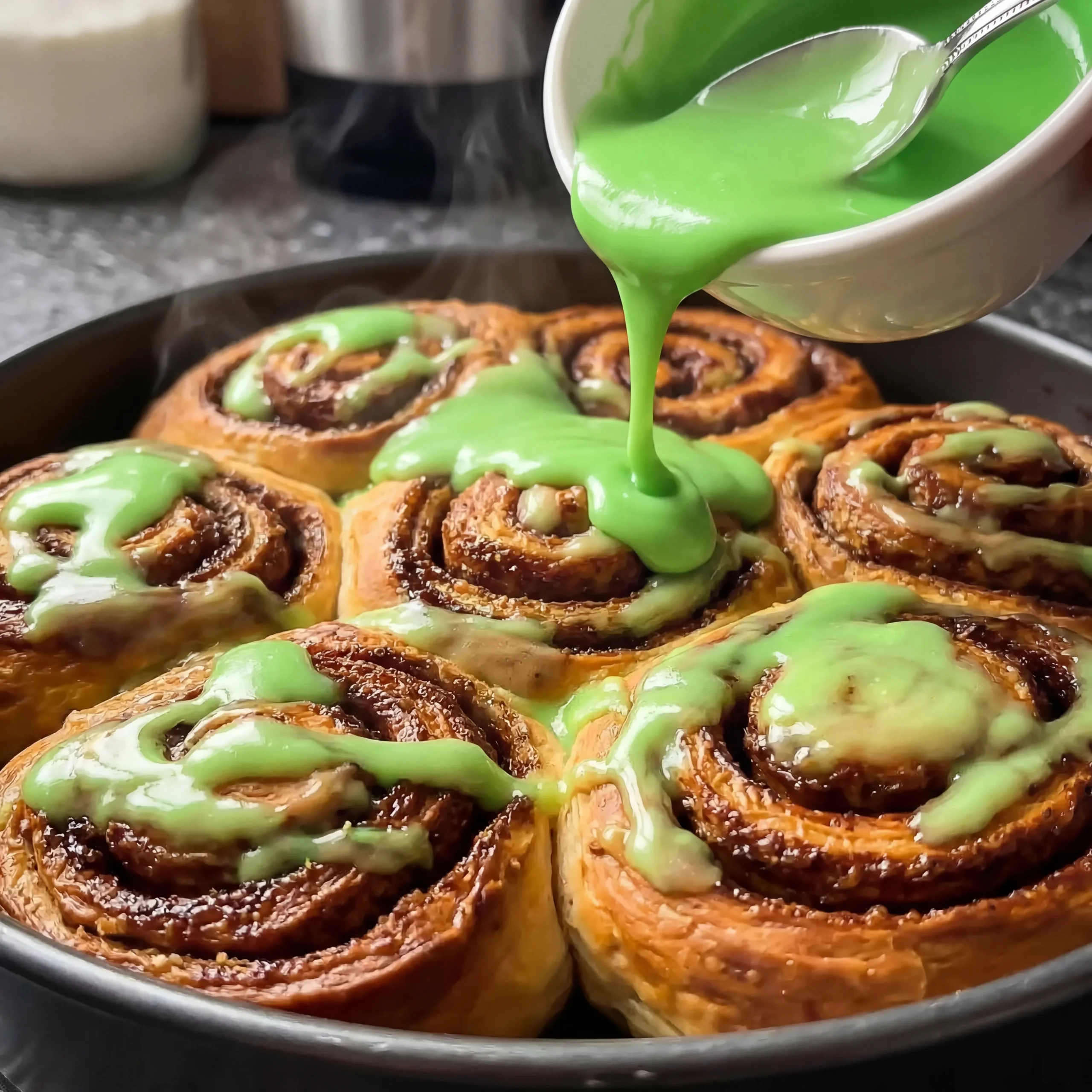 Lucky green cinnamon rolls for St. Patrick's Day celebration
