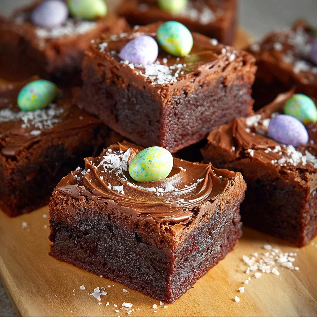 Delicious malted milk chocolate brownies topped with chocolate drizzle