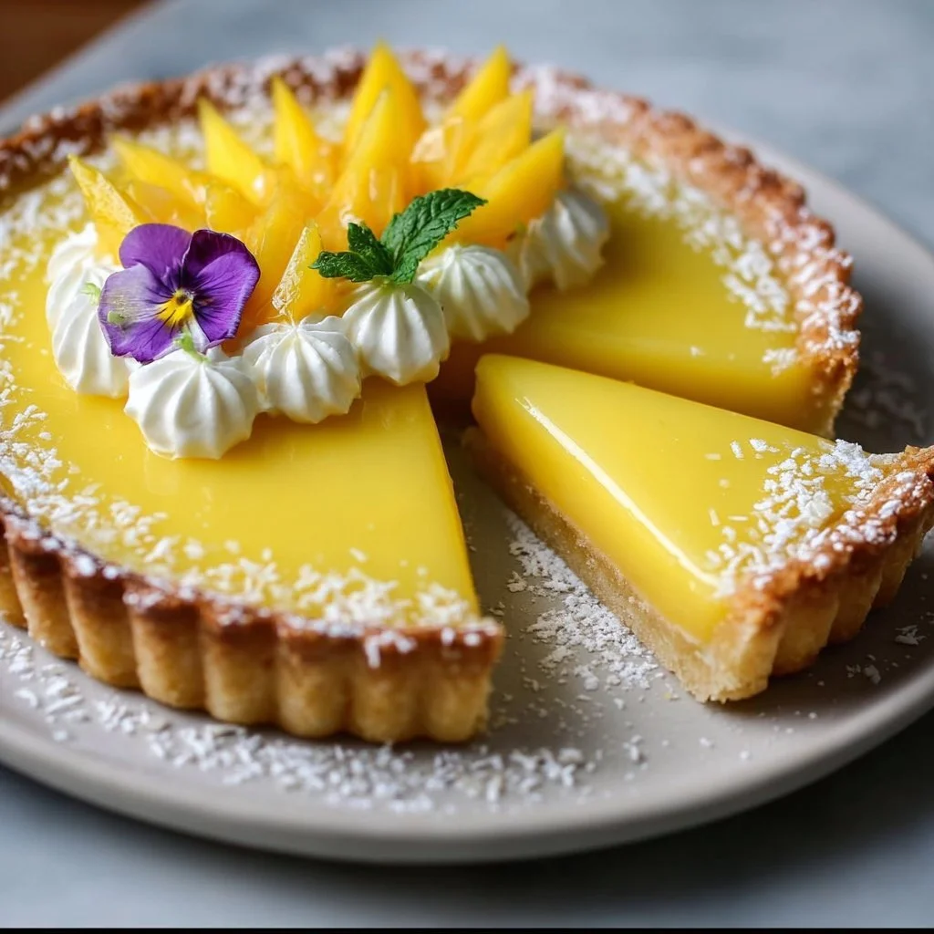Delicious Mango Curd Tart with vibrant mango filling and golden crust