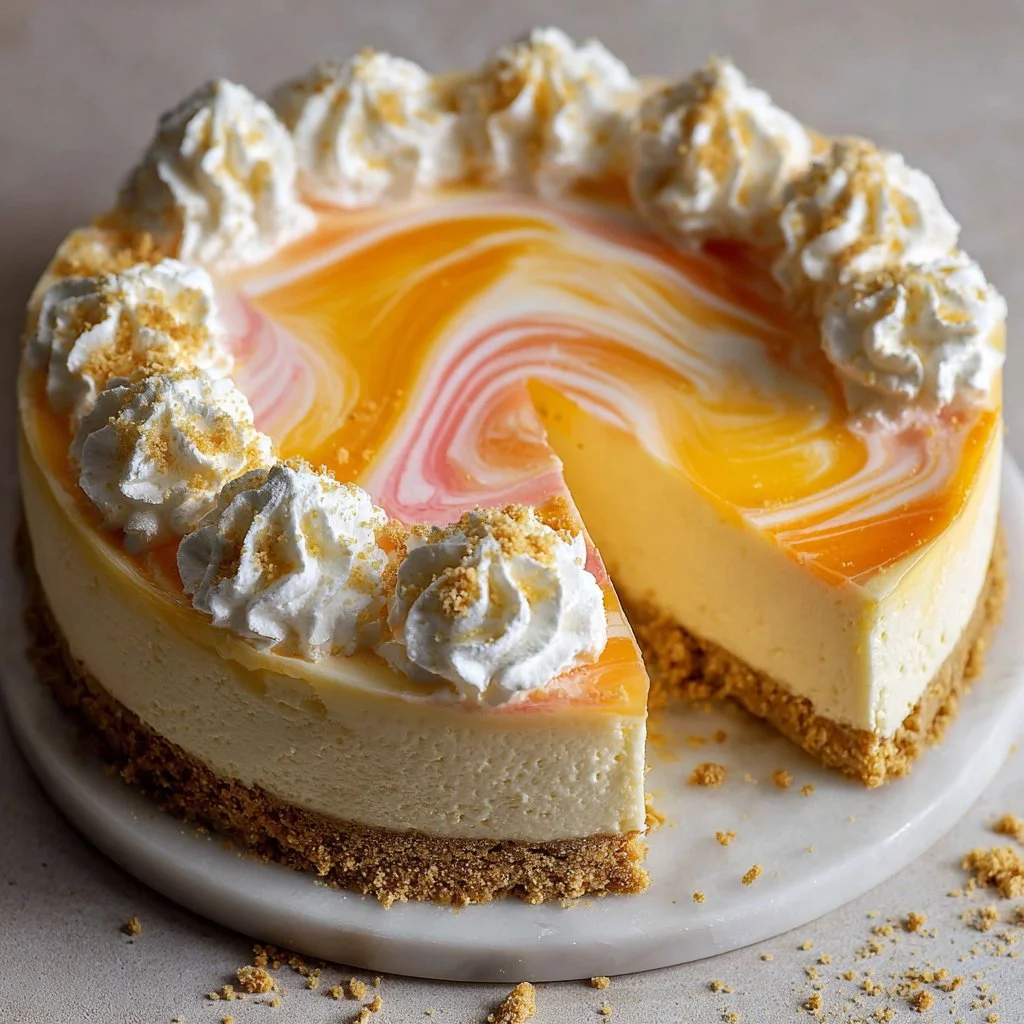 No-bake orange creamsicle cheesecake topped with orange slices and whipped cream