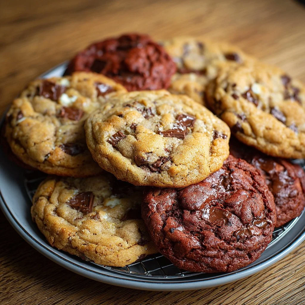 Freshly baked NYC-style cookies with a chewy center and crispy edges
