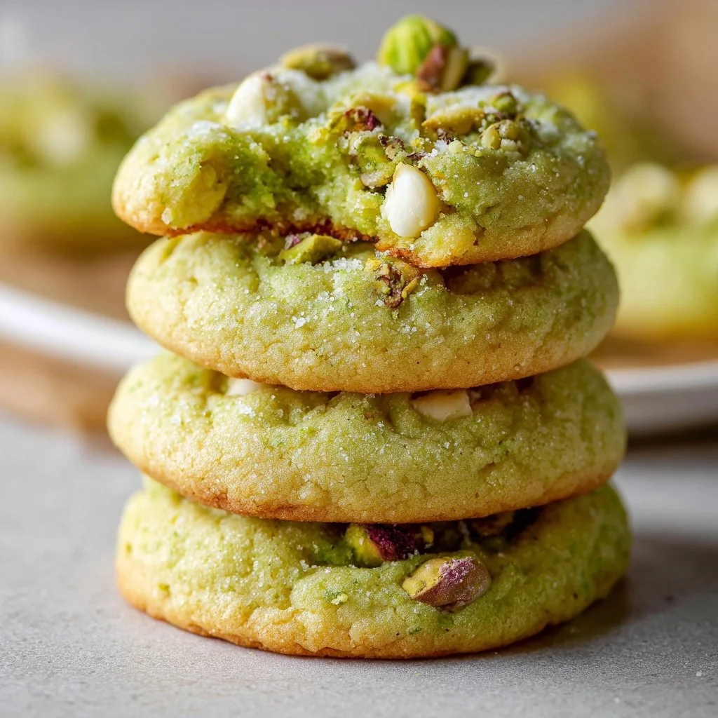Freshly baked pistachio pudding cookies on a cooling rack