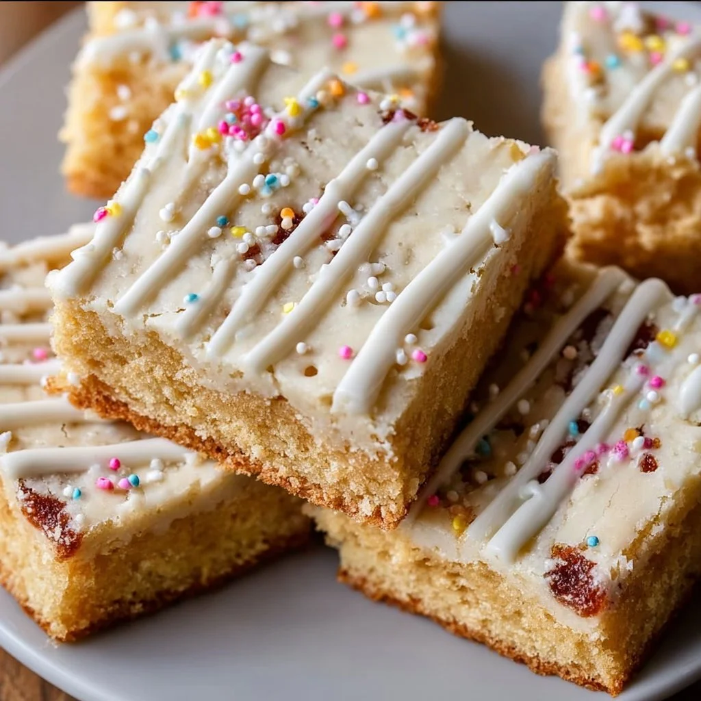 Delicious homemade Pop Tart Cookie Bars with colorful frosting and sprinkles