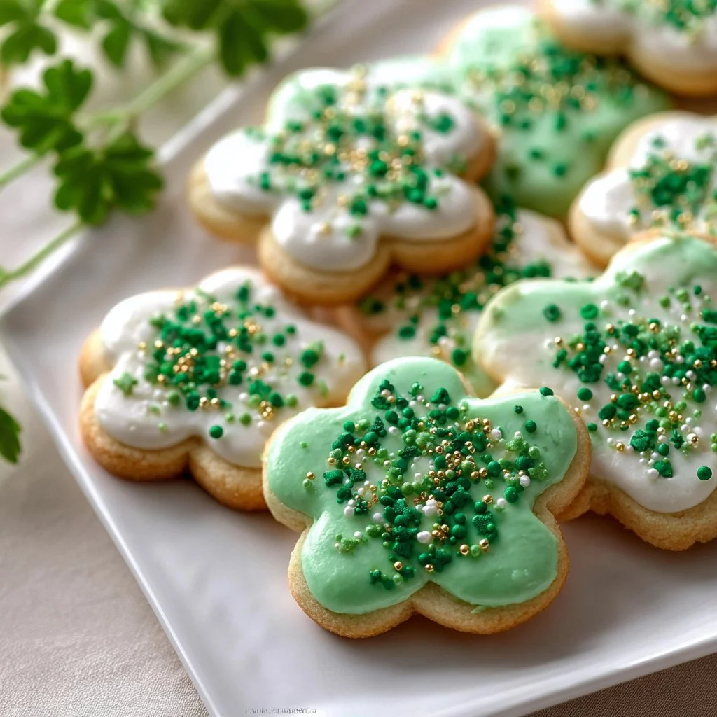 Soft and festive St. Patrick's Day sugar cookies decorated with green icing.