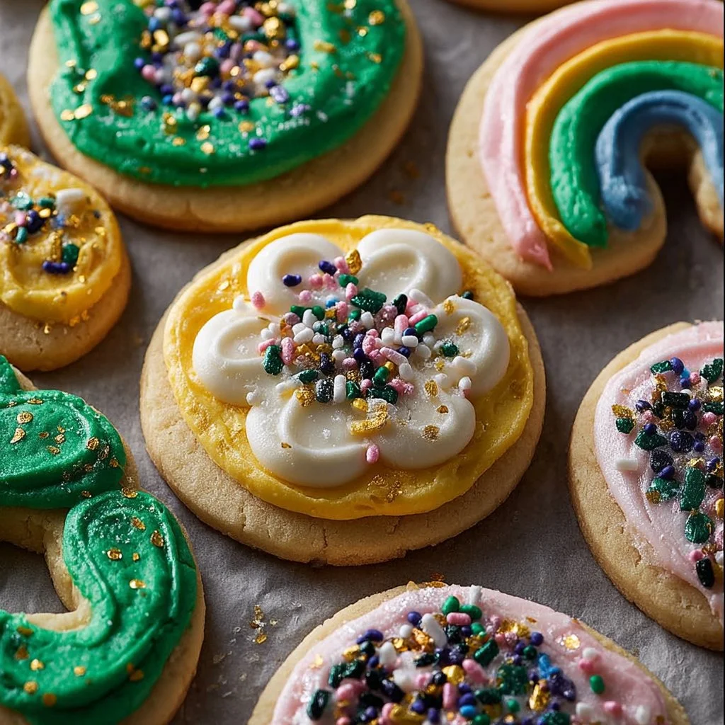 Soft sugar cookies with royal icing decoration on a plate