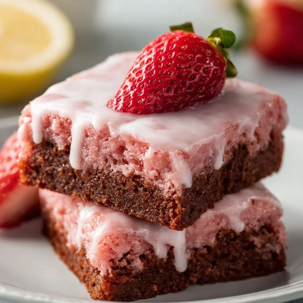 Delicious fudgy strawberry brownies made from an easy cake mix recipe.