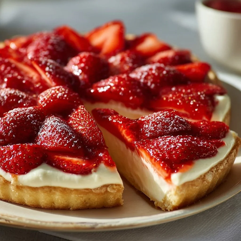 Delicious Strawberry Cream Tart topped with fresh strawberries and creamy filling