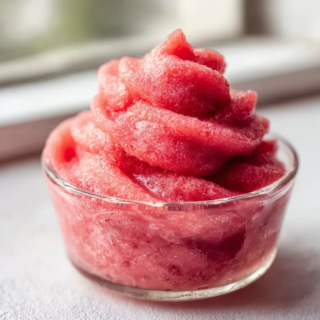 Delicious Strawberry Dole Whip served in a vibrant cup