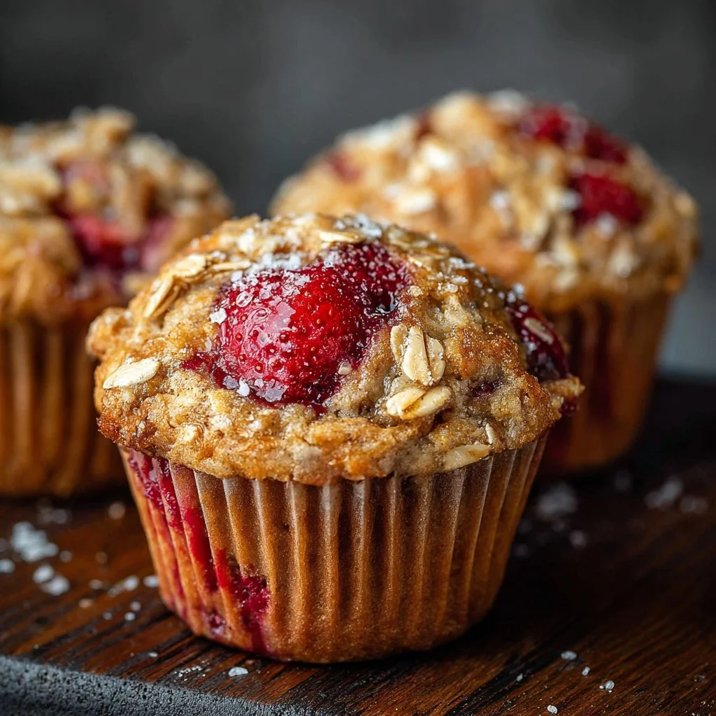 Freshly baked strawberry oatmeal muffins on a cooling rack