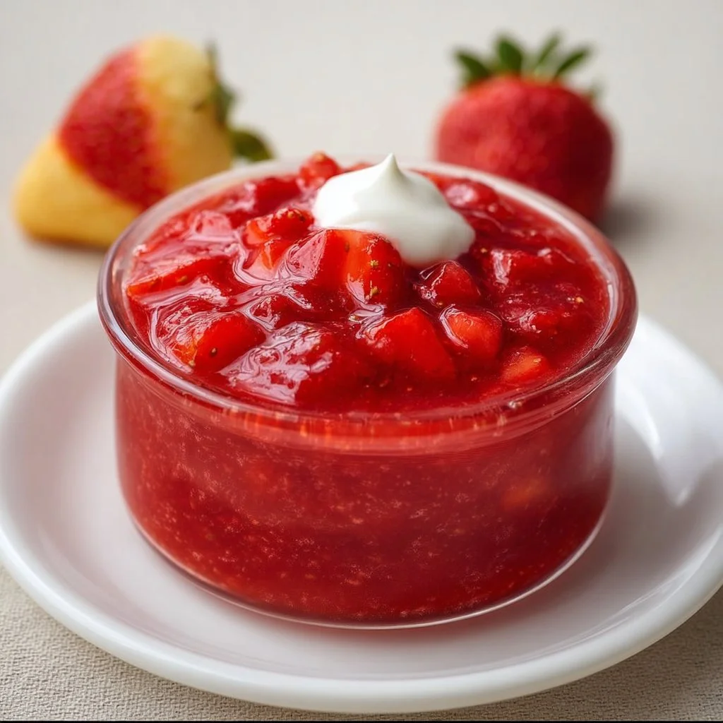 Homemade strawberry sauce drizzled over desserts