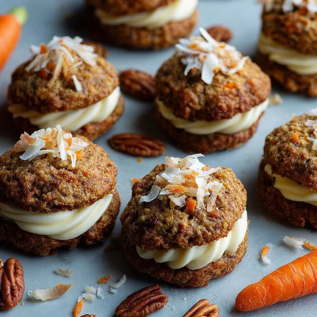 Delicious stuffed carrot cake cookies with cream cheese filling.