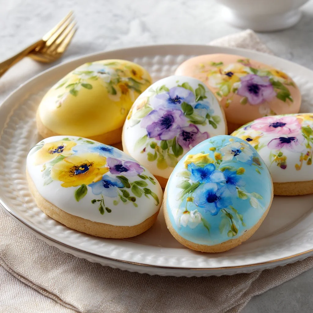 Watercolor Floral Easter Egg Cookies