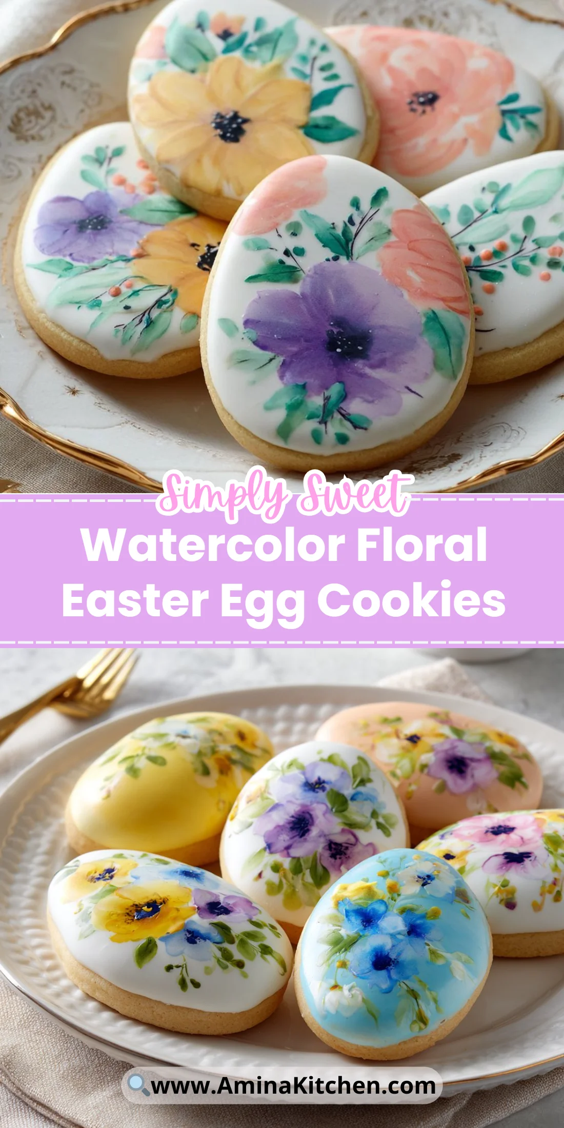 Watercolor Floral Easter Egg Cookies