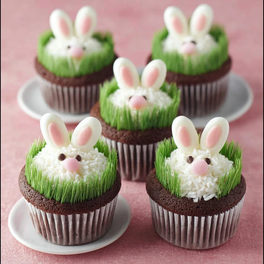 Cute Bunny Cupcakes decorated for spring celebrations