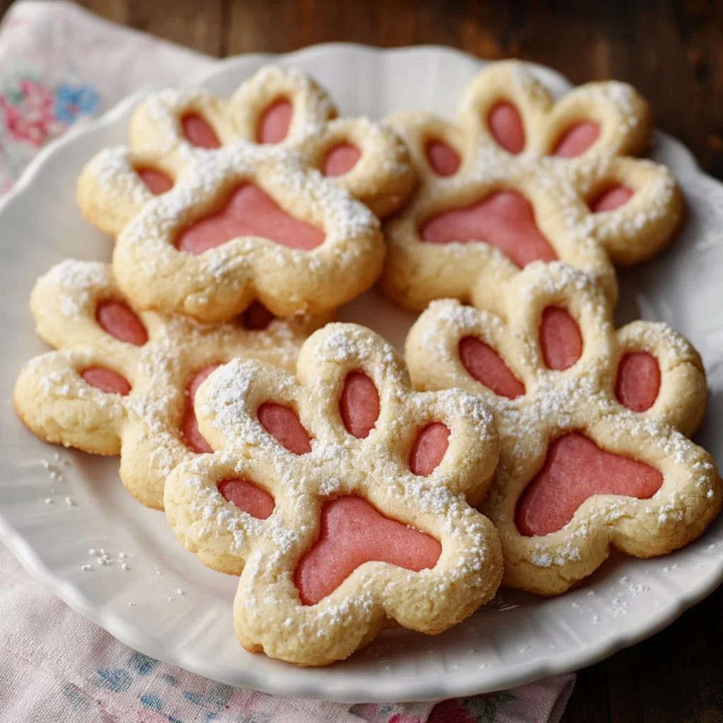 Tray of Bunny Paw Cookies decorated with pastel icing.