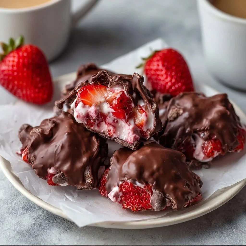 Delicious chocolate strawberry yogurt clusters snack