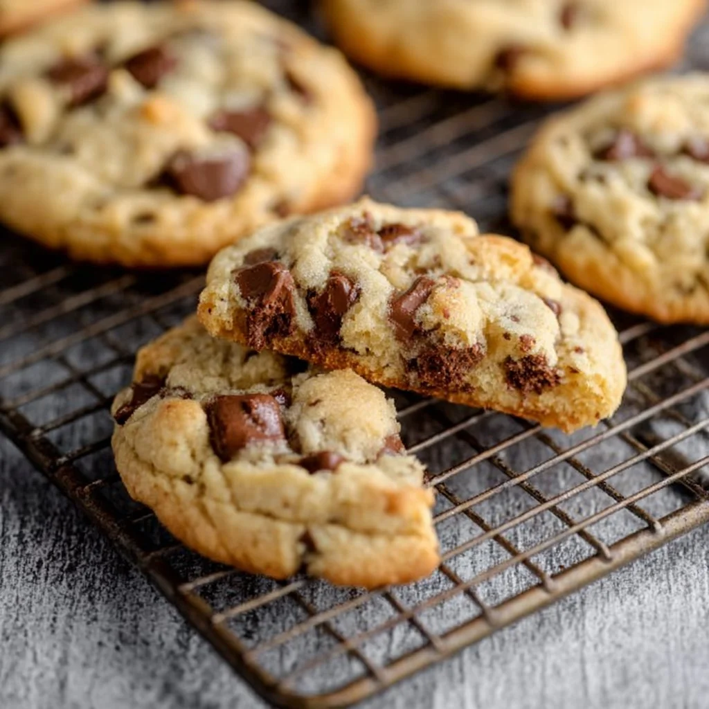 Delicious condensed milk chocolate chip cookies on a baking tray
