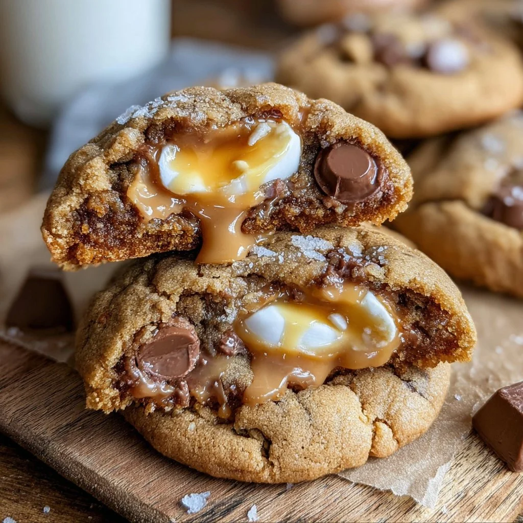 Decadent Creme Egg Stuffed Cookies with melted chocolate filling