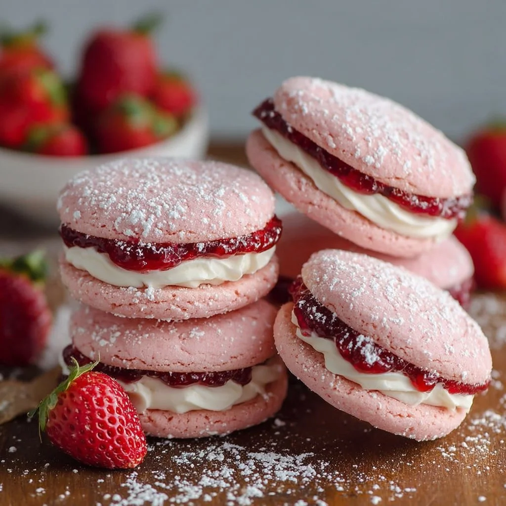 Epic strawberry sandwich cookies prepared with a delicious mix recipe