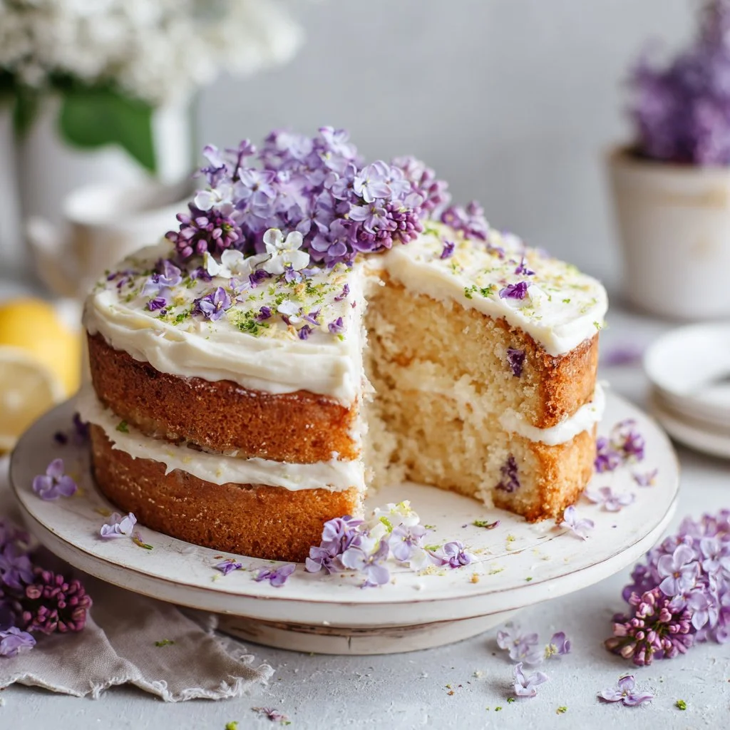 Fresh Spring Lilac Lemon Cake