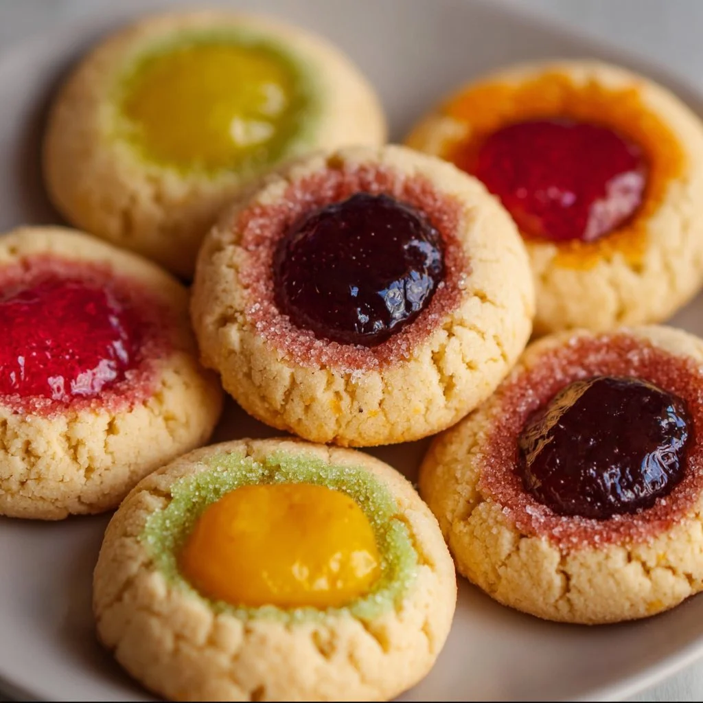 Delicious fruity thumbprint cookies filled with vibrant fruit preserves