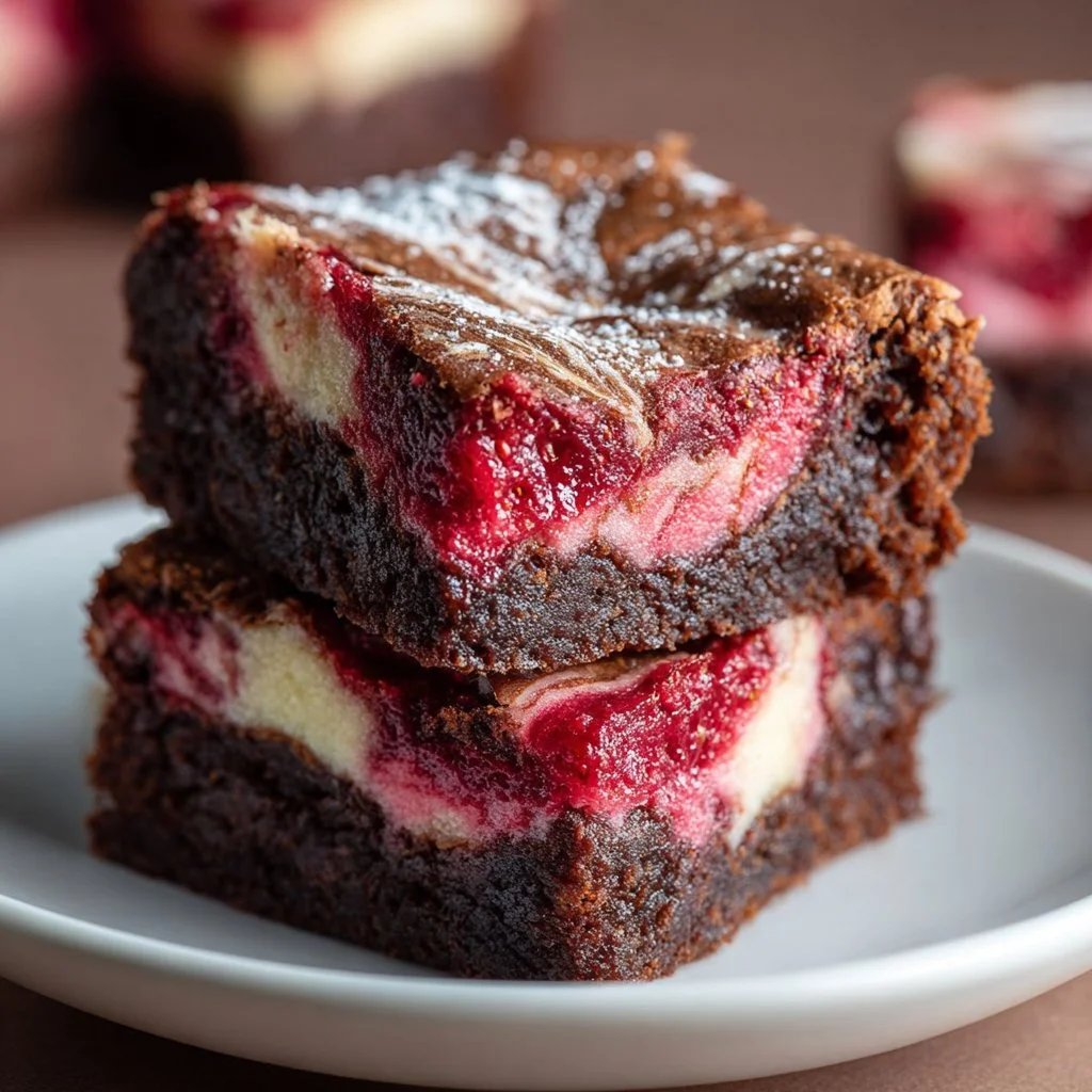 Fudgy strawberry swirl brownies with creamy swirls and rich chocolate