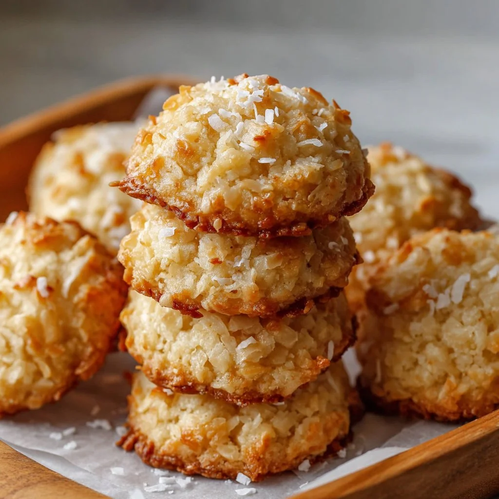 Soft and chewy coconut cookies on a plate, perfect for dessert