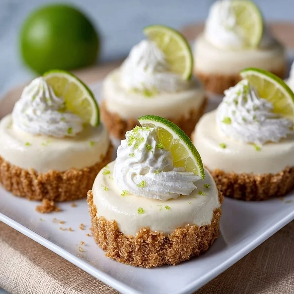 Mini no bake Key Lime Pie desserts served on a plate