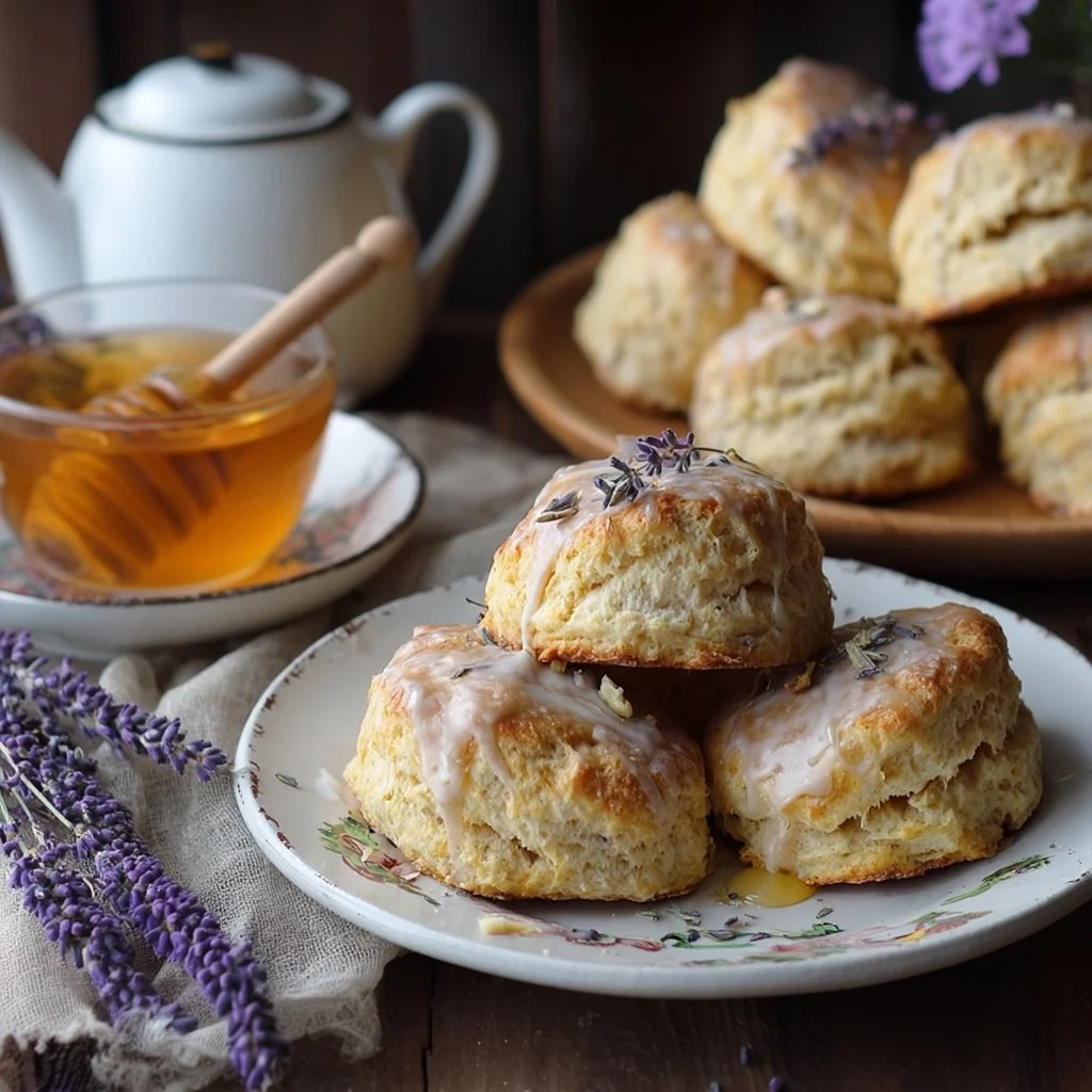 Fresh Lavender Honey Scones served with tea