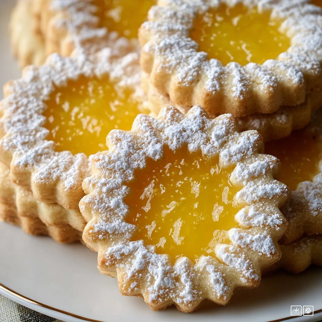 Delicious Lemon Curd Linzer Cookies on a plate, showcasing their sweet filling.
