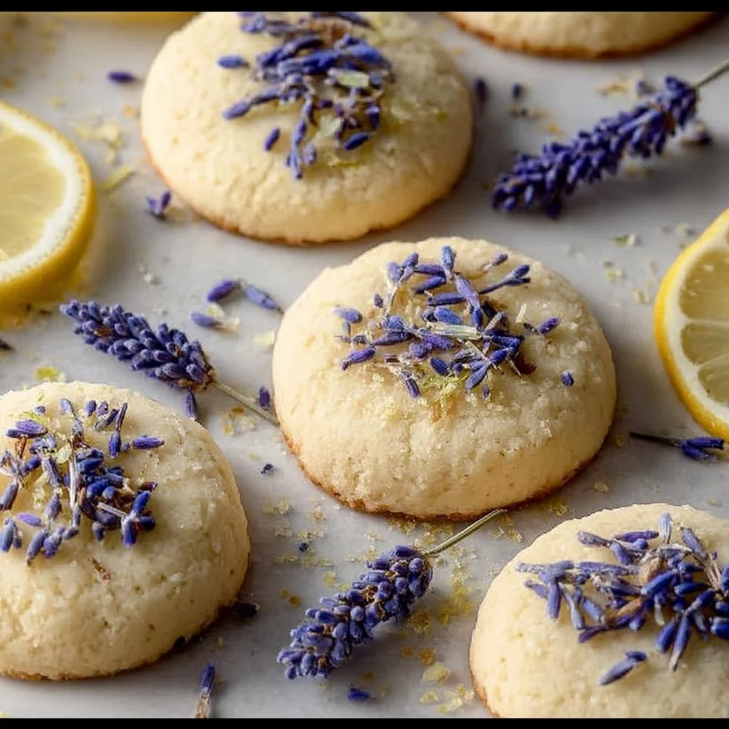 Freshly baked Lemon Lavender Cookies on a plate