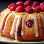 Lemon Raspberry Bundt Cake with a vibrant lemon glaze and fresh raspberries.