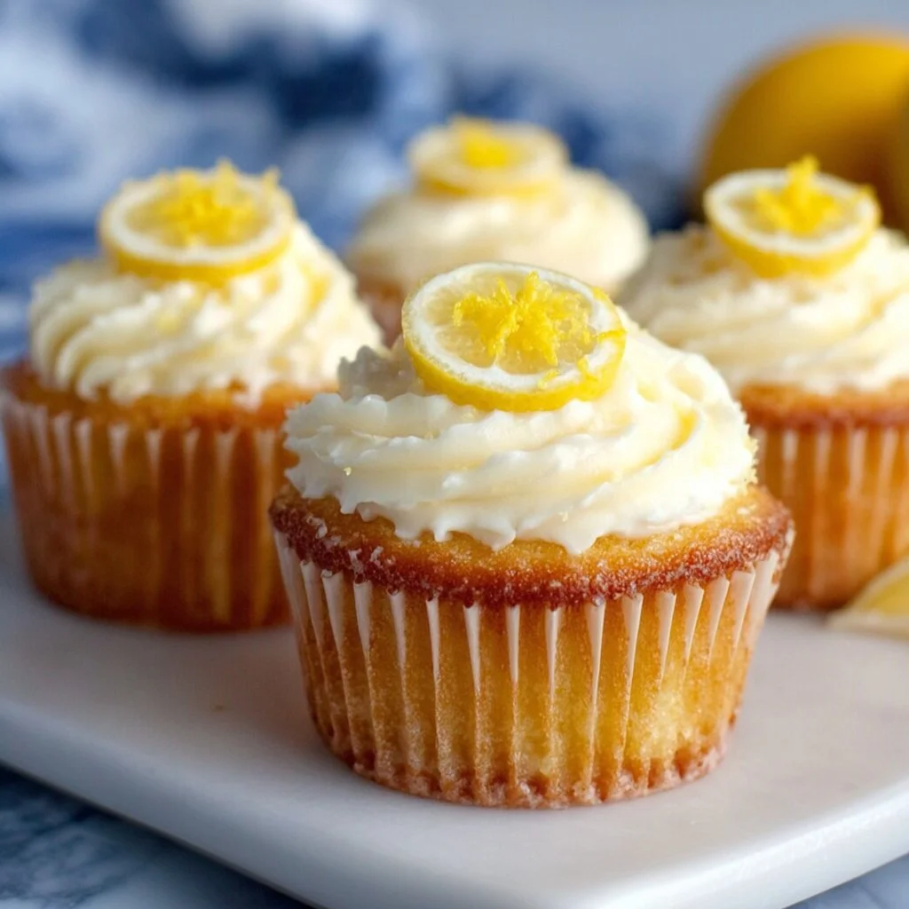 Delicious lemon stuffed cupcakes with a tangy lemon filling